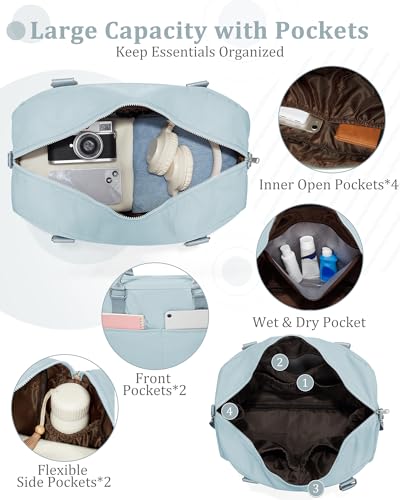 Image of Gym Bag for Women,Travel Duffle Bag for Travel with Wet Pocket Weekender Overnight Carry On Tote Bag Luggage Bag with Trolley Sleeve Personal Item Travel Bag Hospital Diaper Bag Blue