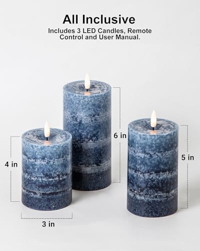 Velas sin llama Stmarry de cera real con degradado azul marino y luces LED parpadeantes 3D 7