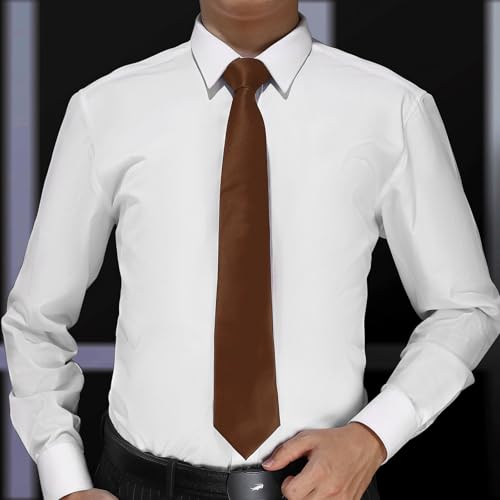 KOOELLE Men's Tie Solid Pure Color Plain Formal Coffee Ties For Men - Thumbnail 2