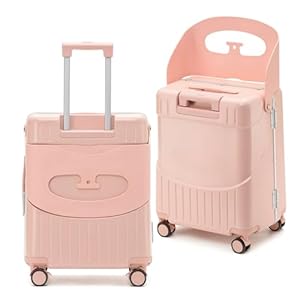 20-Inch Ride-On Suitcase for Kids & Adults – TSA-Approved Underseat Carry-On Luggage with 360° Wheels, Built-In Seat & Safety Belt – Lightweight Durable Spinner Suitcase for Airplane Travel Fits Ages