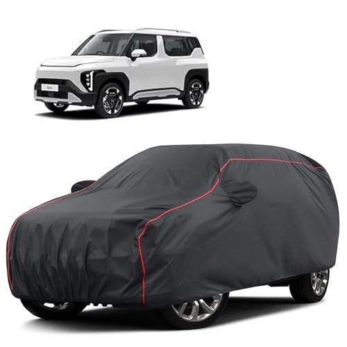 Image of Sulfar 100% Water Resistant Car Body Cover Compatible with Mirror for Kia Syros (Triple Stitched, Full Bottom Elastic, Dark Grey Tafetta with Red Piping)