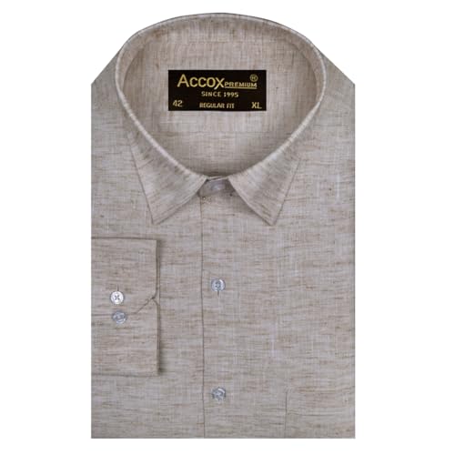 Image of ACCOX Men's Breathable Cotton Linen Long Sleeves Plain Regular Fit Shirt (GCR536)