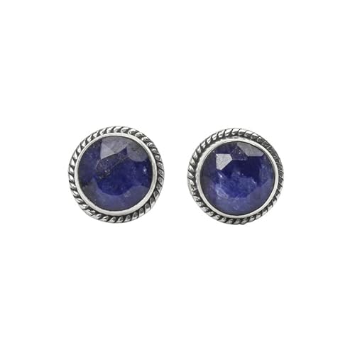 Blue Sapphire Stone Stud Post Earrings, 925 Sterling Silver Gemstone Earring 6 Mm Round Girls Women Gift #TOP3