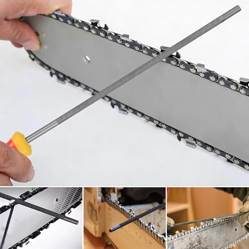 7 Stück Rundfeile Kettensäge Schärfen Feilen, 4,0mm 4,8mm 5,5mm Feile für Kettensäge Feilenset, Rundfeilen für Kettensägenfeile, Kettensägefeilen Set mit Griff, Sägeketten Feilen für Pferd Kettensägen
