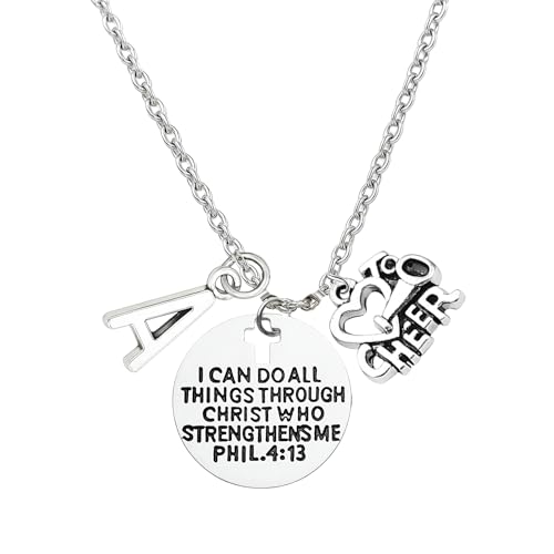 Personalized Cheer Christian Necklace - Faith 'I Can Do All Things Through Christ' Phil. 4:13 Pendant, Scripture Jewelry Gift
