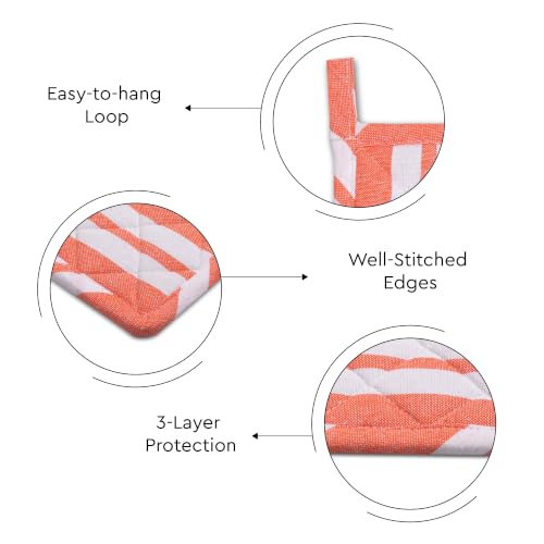 Image of Encasa XO Oven Microwave Pot Holders Trivets 21 cm (2 pc) for Kitchen Cooking & Baking - Heat Resistant, Thick & Safe, Protection of Hands from Hot Utensils, Grill, BBQ - Franca Orange Stripes