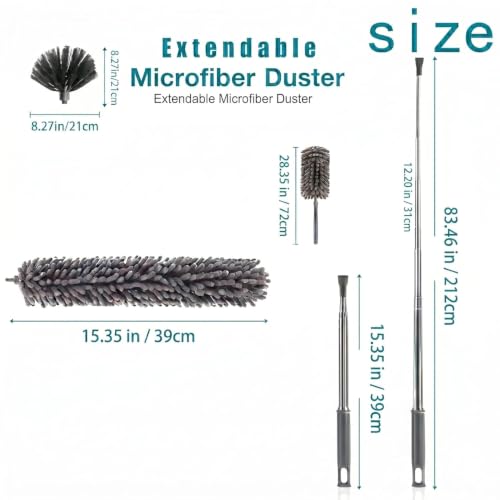 Image of DecorTwist Ceiling Fan Cleaning Duster, Extendable Long Handle Cobweb Brush | Washable microfiber 3-in-2 kit, Extendable long handle. No ladder. For fan blades, cobwebs, lights, blinds & high corners.