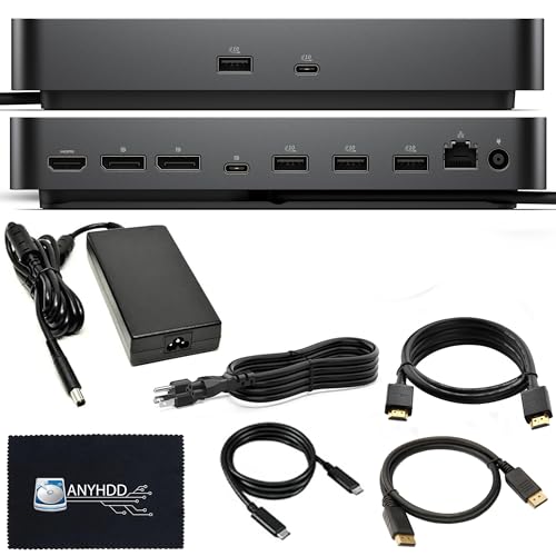Dell SD25 Dock Bundle - 10Gbps, 3 Year Warranty with 180W Adapter + HDMI + DisplayPort Cable + C to C Cable + Cloth - Dell Docking Station, Supports Dual/Triple Monitors & 4K Displays