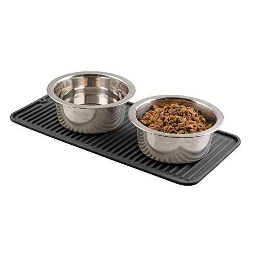 Mdesign Premium Quality Square Pet Food And Water Bowl Feeding Mat For Dogs And Cats, Waterproof Non-Slip Durable Silicone Placemat - Food Safe - Small, Linelle Collection - Black #TOP2