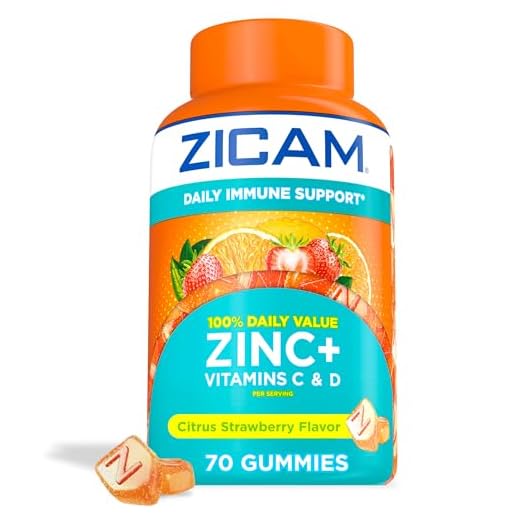 Zicam Daily Immune Support, Gummy Supplement, Zinc, Vitamin C and Vitamin D, Citrus Strawberry Flavor, 70 Count