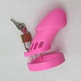 New Men's Silicone Equipment Control cage with 5 Rings (Pink,Long)