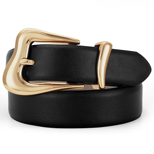 Women Leather Belt with Gold Buckle Fashion Ladies Leather Waist Belt for Jeans Pants