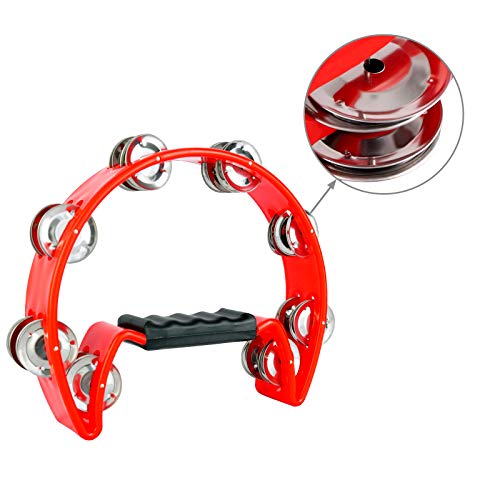 Eastrock Tambourine Metal Jingles Hand Held Percussion Half Moon Tambourine For Kids, Adults, Ktv, Party Red #TOP4