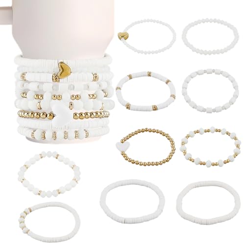 CREATCABIN 10 pz. Braccialetto con Ciondoli A Forma Tazza Catena Bicchieri Braccialetti Decorativi con Perline Boemia in Argilla Polimerica Bicchieri 30 o 40 Once Qualsiasi Tazza con Diametro 6.8cm