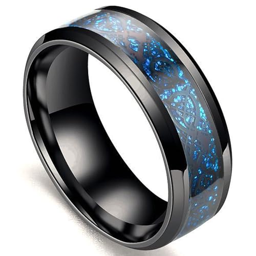 Aczyqws Anello in carburo di tungsteno, drago celtico nero, intarsio in fibra di carbonio blu, gioiello squisito, adatto sia per uomini che per donne, regalo gioielli (taglia 7), Acciaio inossidabile
