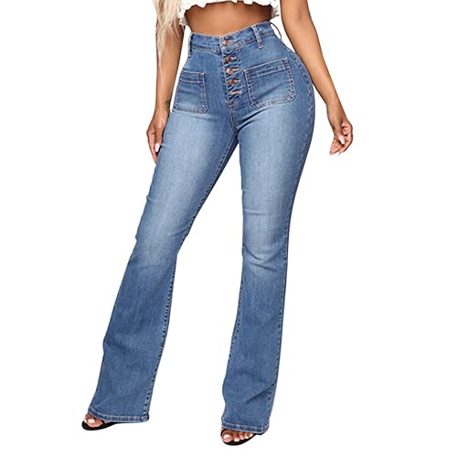 ABUCIYO Fashion High Waist Denim Pants for Women Casual Pockets Jeans Spring Long Denim Trouser (4XL,Light Blue)
