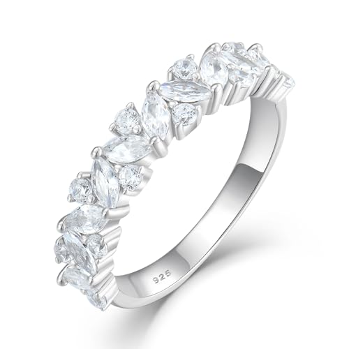 STARCHENIE Marquise & Round CZ Ring | 925 Sterling Silver Eternity Band | 5mm Stackable Rings for Women