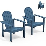SERWALL HDPE Stackable Adirondack Chairs Set of 2,Space-Saving, Blue