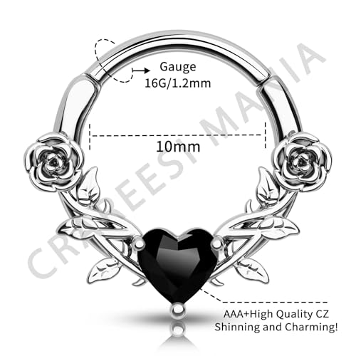 CM Crareesi Mania Rose Septum Rings 16G Septum Piercing Jewelry 316L Stainless Steel Daith Earrings Heart CZ Helix Cartilage Conch Piercing Jewelry for Women3