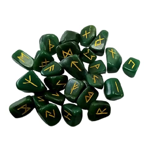 Natural Green Jade Rune Set Tumbled Gemstone Green Engraved Rune Set of 25 pcs
