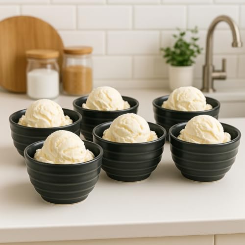 Image of Ceramic Set of 4 Bowls 180ml | Microwave & Dishwasher Safe | Serve Side Dishes, Snacks, Dals, Dessert, Rice & Pudding, Nuts or Dip | Modern Gloss Finish - Black