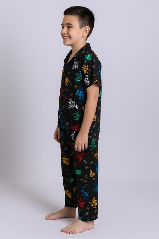 Image of 3BROS Unisex Pure Cotton Short Sleeve Kids Night Dress for Boys & Girls Nightwear /Sleepsuit /Sleepwear /Loungewear Night Suit for Boys and Girls Top and Pyjama Combo Set