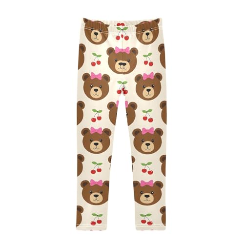 Cartoon Bear Bow Cherry Girls Leggings Soft Stretch Workout Yoga Dance Pants for Kids Casual Tights