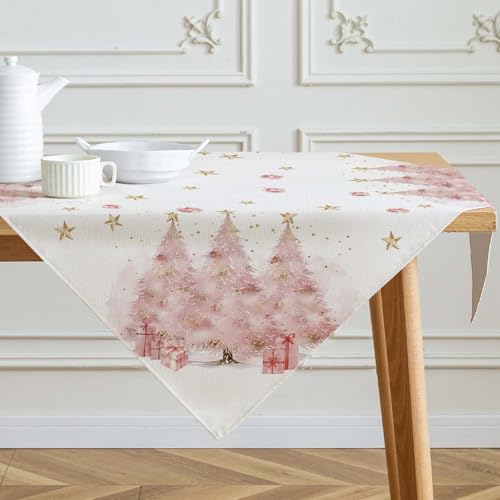 Kiatuniya Tischdecke Weihnachten Mitteldecke Rosa Winter Tischwäsche...