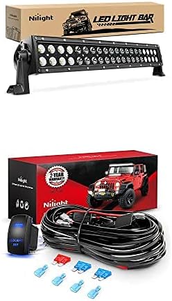 Nilight LED Light Bar 22Inch 120W Led Off Road Lights Spot Flood Combo with 12V 5Pin Rocker Switch 16AWG Wiring Harness Kit-2 Lead, 2 Years Warranty