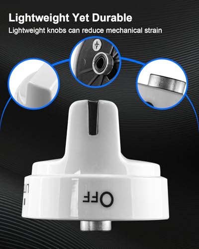 Image of WB03X24795 Stove Knobs Compatible with GE Gas Range, Range Oven Burner Cooktop Knobs Replace KIP 5G92 222D5793, White Plastic Surface Burner Control Knobs 5 Pcs