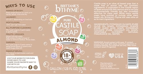 Brittanie's Pure Organic Castile Soap - Almond Liquid Soap