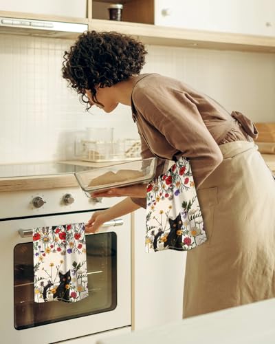 Image of Miss Adola 150GSM Flour Sack Kitchen Towels Set of 2, Cat in Grass