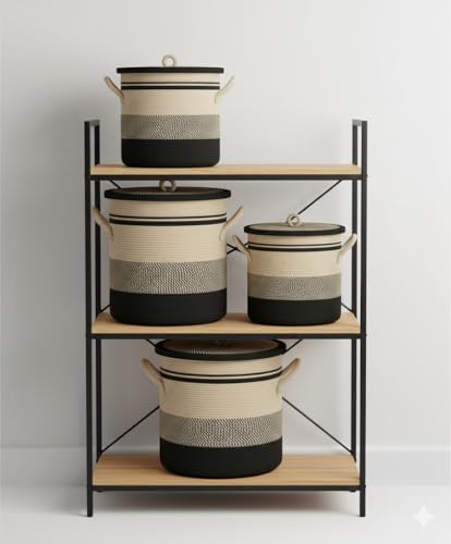 Image of Basket with Lid, 15 inch x 20 inch Woven Storage Basket for Blankets, Toys, Pillows, Towels, Living Room Bedroom Storage Bin, Round Rope Basket with Lid, Wicker Baskets for Organizing (BG9)