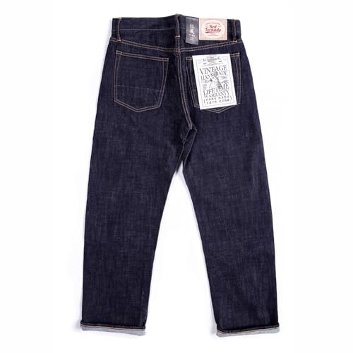 Red Tornado 14oz Selvedge Denim Jeans Loose Fit Straight Leg, Dark Blue2