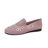 JUANMAO Damen Bootsschuhe Fitness Shoe Fitnessschuhe Outdoor Hohl Schuhe Bequem Halbschuhe Mokassins Slipper Freizeit bestickt Halbschuhe Damen Classic Bootsschuhe Rosa 39