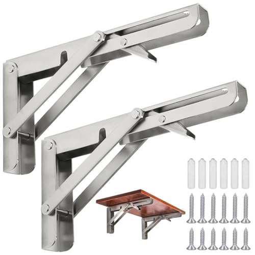 Image of 2 Pieces Folding Shelf Brackets 30cm Shelf Bracket Heavy Duty Collapsible Shelf Bracket Wall Mounted Stainless Steel Foldable L Right Angle Shelves Supporter Triangle Brackets for Table(75kg Capacity)
