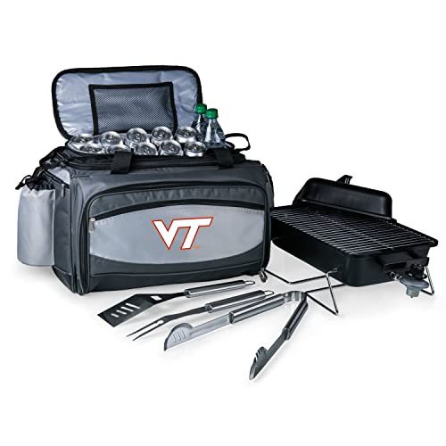 PICNIC TIME NCAA Virginia Tech Hokies Vulcan Portable Propane Grill & Cooler Tote, Portable Tabletop Gas Grill (Black with Gray Accents)