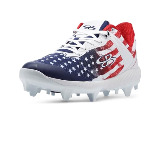 Boombah Victor Men's USA Patriot Molded Cleat White/Navy/Red - Size 8.5