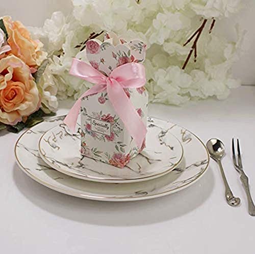 BigBigShop - Lot de 50 boîtes cadeau en forme de vase pour bonbons, fête prénatale, baptême, fête d'anniversaire, chocolats - Couleur : Vert fleurs roses