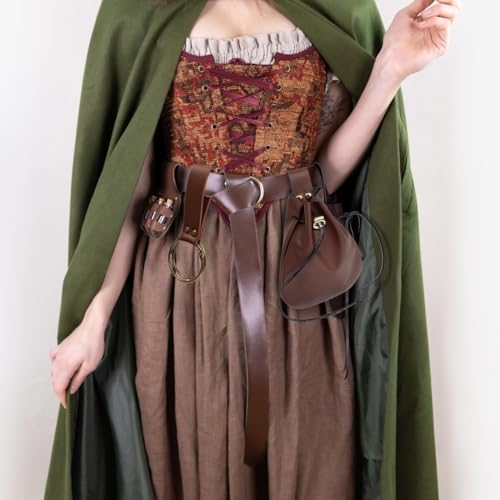 Image of Leather Belt Pouch Medieval Vintage Renaissance Viking LARP Cosplay Costumes Drawstring Coin Purse Phone Holder Waist Bag (Brown)