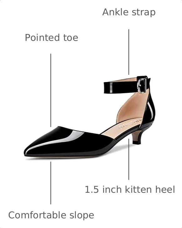 Image of Aachcol Women Kitten Low Heel Ankle Strap Pumps Pointed Toe Sandals Dress Shoes Party Office Wedding 1.5 Inch