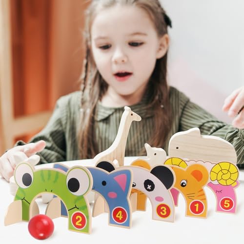 TOYANDONA Croquet Sets for Kids, Cartoon Wooden Animal Croquet Set with Croquet Wood Mallets, Interactive Family Game Croquet Game Set for Boys Girls