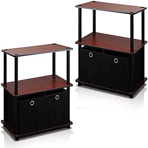 Furinno Go Green 3-Tier 2-Bins Multipurpose Storage Shelf, 2-Pack, Dark Cherry/Black #TOP14