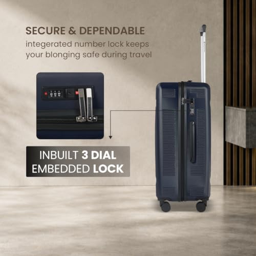 Image of SWISS MILITARY Pascal Hard 68cm Lightweight PC Medium Check in Travel Luggage Trolley Bag with Anti-Theft Zippers & 3-Dial Lock, 360 Wheels, Wet Pocket & Aluminium Handle Suitcase Capacity 93L-Navy