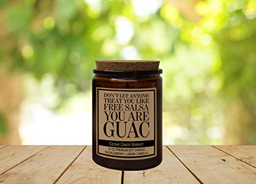 Don't Let Anyone Treat You Like Free Salsa You Are Guac, Kraft Label Scented Soy Candle, Huckleberry, Lemon, Vanilla, Glass Jar Candle, Made In The Usa, Decorative Candles, Funny And Sassy (Amber) #TOP4