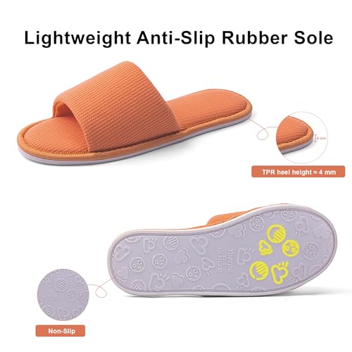 Image of Women's Open Toe House Slippers - Breathable Waffle Fabric, Memory Foam Cushioning, Slip-On Summer Indoor Slippers, Non-Slip TPR Sole, Easy Care