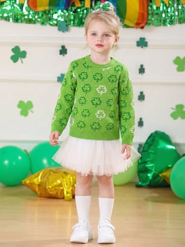 Image of Unisex Toddler St.Patrick's Day Clover Print Sweater Irish Shamrock Knitted Pullover Tops 12M-8Y
