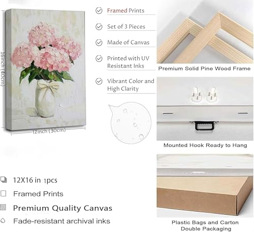 Image of 3Pcs Trendy Pink Bows Canvas Wall Art for College Apartment Bedroom Decor