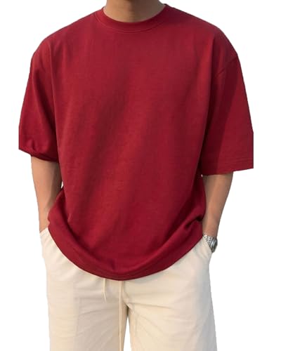 Image of BARKEYO Men's Half Sleeve Round Neck French Terry Oversized Drop Shoulder T-Shirt for Men