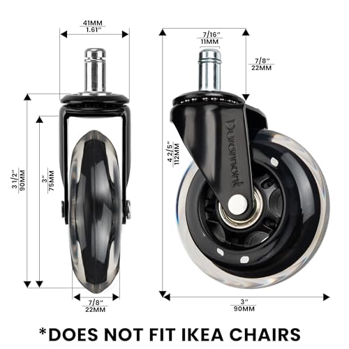 Image of Office Chair Wheels - Set of 5 Rollerblade-Style Caster Wheels, Smooth & Quiet Rolling, Protects Hardwood Floors & Carpets, Universal Fit, Durable and Long-Lasting - Clear